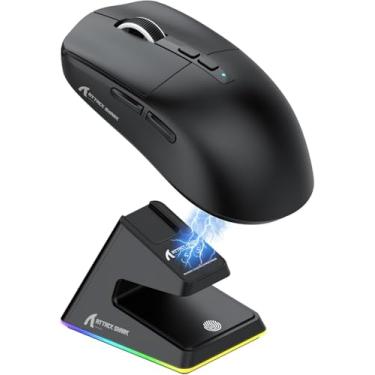 Imagem de ATTACK SHARK X6 Mouse 49g SUPERLIGHT com dock de carregamento magnético, sensor de jogos PixArt PAW3395, mouse para jogos sem fio/com fio BT/2.4G, 26000 DPI, HUANO Switch, para Win11/Xbox/Mac(preto)
