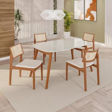 Imagem de Sala de Jantar Mesa 135x76cm Tampo em Mdf com Vidro 4 Cadeiras em Linh