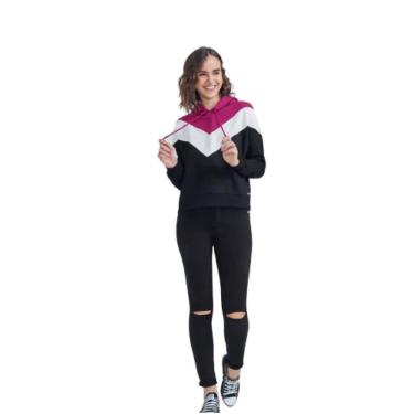 Imagem de BLUSA FEMININA ENFIM MOLETOM RECORTES CAPUZ PRETO M-Feminino