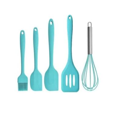 Imagem de Kit Utensílios De Silicone Para Cozinha 5 Peças Espátula Fue Pincel Azul