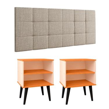 Imagem de Kit 2 Mesinhas Canto Lateral Nicho Decoração Retrô Cabeceira Suspensa Almofadada Painel Cama Box Casal 1,40 Quarto Completo - RPM
