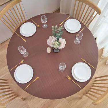 Imagem de NLMUVW Toalha de mesa redonda de vinil marrom chocolate, 100% impermeável, toalha de mesa de PVC, com forro de flanela para jantar, festa, acampamento, 101,6 a 111,7 cm