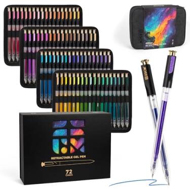 Imagem de Canetas de gel retráteis com glitter, 72 cores de grande capacidade, multicoloridas, brilhantes, metálicas, canetas coloridas de escrita lisa de 1 mm para livros de colorir para adultos, anotações