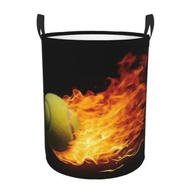 Imagem de Burning Tennis Pictures Cesta de lavanderia dobrável à prova d'água cesto de armazenamento de roupas com alças pano oxford organizador de brinquedos cesta para banheiro, lavanderia, quarto, pequeno