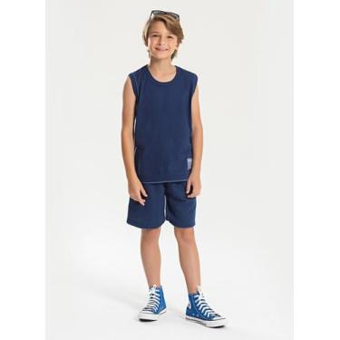 Imagem de Conjunto Verão Menino Azul Regata e Bermuda com Bainha Sobreposta - Mo