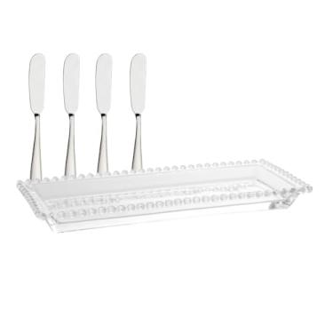 Imagem de Travessa de Cristal Pearl 30cm + 4 Espátulas Inox – Sofisticação para Servir com Estilo