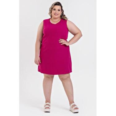 Imagem de Vestido Feminino Plus Size Malha Canelada C/ Bolso - Serena, G2, Pink
