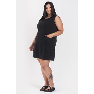 Imagem de Vestido Feminino Plus Size Malha Canelada C/ Bolso - Serena, Preto, G5