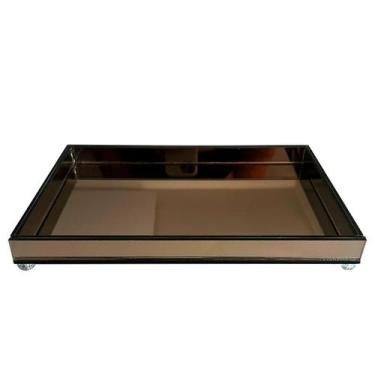 Imagem de Bandeja Quadrada Decorativa Espelhada Vidro Grande Cozinha Sala Retang
