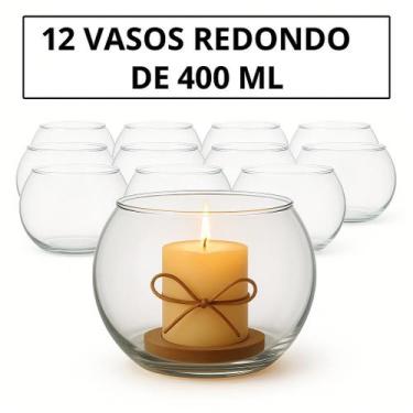 Imagem de Vaso Aquário mini pequeno 400 ml kit 12 redondo vidro lembrancinha fes