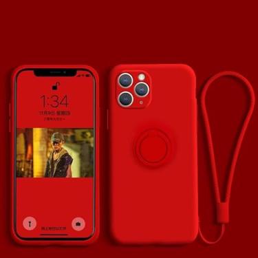 Imagem de Capa original de silicone líquido com suporte de anel para iPhone 15, 14, 13, 12, 11 Pro Max, Mini Xs, Xr, 7, 8 Plus, SE, suporte magnético, capa com alça (para iPhone 12 Mini/vermelho)