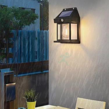 Imagem de Luzes de parede LED solares externas IP65 à prova d'água, 3 modos, arandelas de parede externa de segurança com sensor de movimento lâmpadas de parede solares de varanda de jardim para cerca terraço