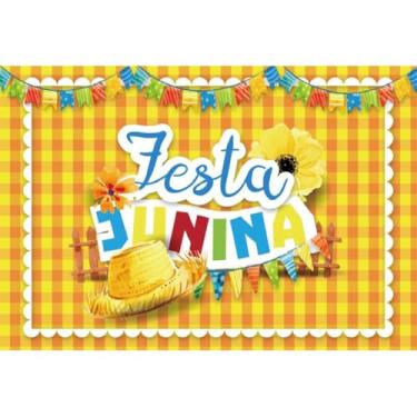 Imagem de Yeele Chapéu de palha xadrez amarelo e laranja de 2,7 x 1,8 m com fundo para fotografia de carnaval brasileiro para festa junina, decoração de festa junina, adereço de vinil