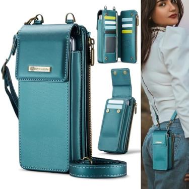 Imagem de Casos de flip de smartphone Bolsa para celular, carteira, capa feminina/masculina para Samsung Galaxy Z Fold 6/5/4/3, capa universal para celular, bolsa transversal, alça de ombro, com porta-cartão +