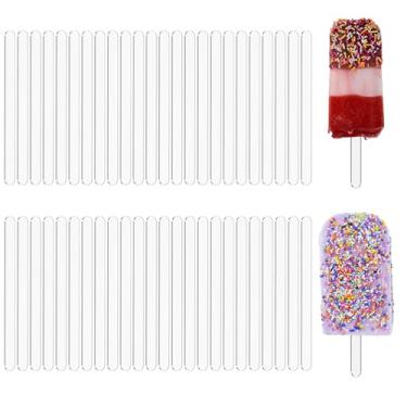 Imagem de 50 peças de palitos de picolé de acrílico, reutilizável, molde de bolo, espelho, palitos de gelo, sorvete, bolo, presente, festa, (transparente)
