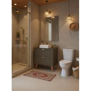 Imagem de Gabinete para Banheiro com Tampo Cuba e Espelho 80cm Retro Mdf Verde M