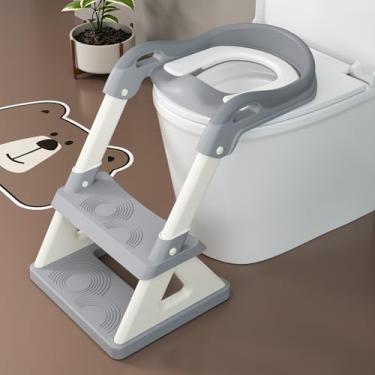 Imagem de Assento sanitário para treinamento penico com escada de degrau, base estabilizada triangular atualizada, assento sanitário infantil 2 em 1 com proteção contra respingos, almofada antiderrapante e