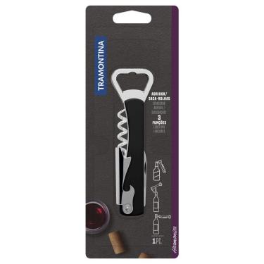 Imagem de Abridor Com Saca Rolhas E Canivete Tramontina Harmoniza Com Laminas Em Aço Inox E Corpo Em Abs Preto