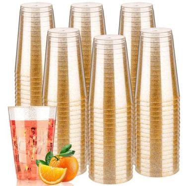Imagem de Copos plásticos descartáveis Goodluck Gold Glitter 400mL (200)