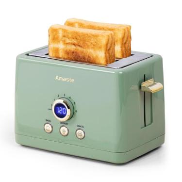 Imagem de Tela LED Toaster Amaste 2 Slice Retro Bread em aço inoxidável, 120V