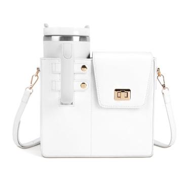 Imagem de Stanley Bolsa para copo com alça - Bolsa tiracolo portátil para armazenamento de garrafa de água Stanley Cup Tumbler, Branco original, Medium