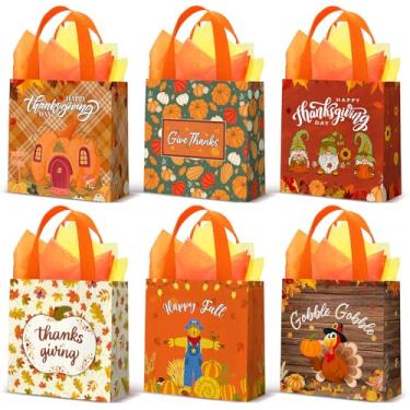 Imagem de Wesnoy Pacote com 30 sacos reutilizáveis de presente de Ação de Graças, sacola não tecida, com alças, sacolas de compras com papel de seda para lembrancinhas de festa