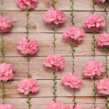 Imagem de Balun Admhail 2 Peças Guirlanda De Flores Papel Rosa, Faixa Com Folhas, Pompom, Decoração Primavera Para Pendurar Parede, Berçário, Aniversário, Casamento, Arco Aniversário (8,2 Pés)