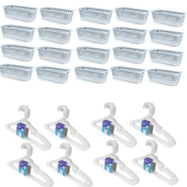 Imagem de Kit 20 Cestos retangular + 40 Cabides Transparente Infantil - Trioplas
