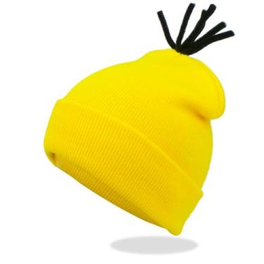 Imagem de LKQBBSZ Chapéu de Halloween para acessórios de fantasia masculinos, gorro amarelo de tricô para cosplay de Halloween