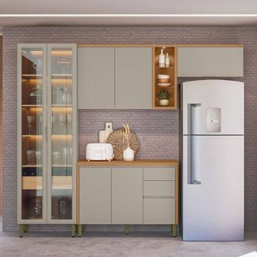Imagem de Cozinha Completa Allure 7 Portas 4 Gavetas 100% Mdf com Vidro Jequitibá/Gris - Linea Brasil