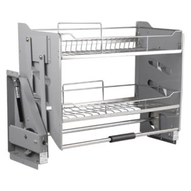 Imagem de Organizador de prateleira de parede para armário de cozinha, escorredor de pratos de especiarias, cesta de elevação de aço inoxidável para sala de armazenamento (cinza, (L x P x A) 46 x 28 x 52 cm)