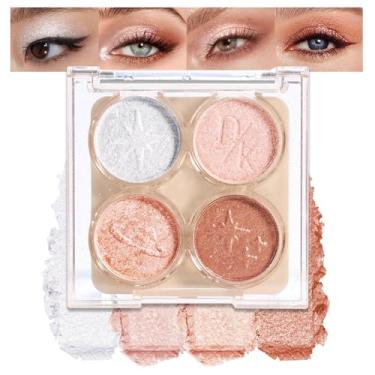 Imagem de AMY'S DIARY Paleta de sombras com glitter em ouro branco de 4 cores – Tons metálicos brilhantes para maquiagem brilhante dos olhos, longa duração e altamente pigmentada, vegana e livre de crueldade