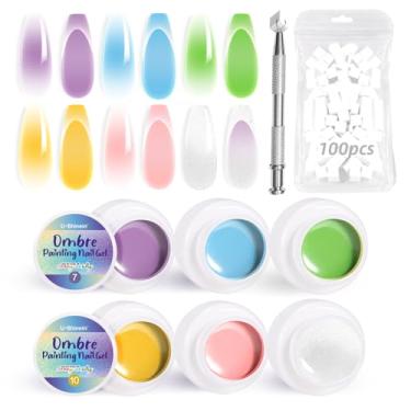 Imagem de U-Shinein Conjunto de 6 peças de esmalte de gel ombre, pintura colorida primavera verão gel para unhas com 100 esponjas e 4 garras de metal para arte de unhas DIY (B)