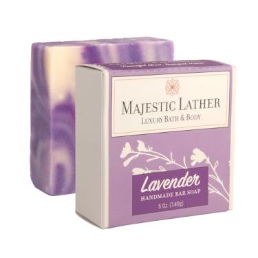 Imagem de Majestic Lather Sabonete em barra artesanal de luxo lavanda para rosto e corpo - pele suave, calmante, hidratante e nutritiva. Vegano e livre de crueldade. Processo frio natural para todos os tipos de