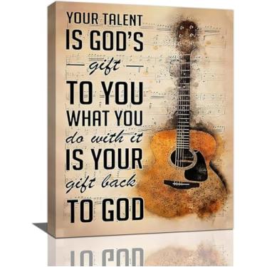 Imagem de Decoração de quarto de guitarra vintage arte de parede notas musicais imagens citações de guitarra pintura em tela arte emoldurada para estúdio de música quarto dormitório 61 cm x 50 cm