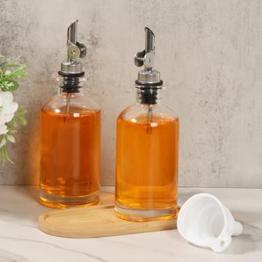 Imagem de Garrafa dispensadora de azeite de oliva, dispensador de óleo de vidro para cozinha, frasco dispensador de óleo de cozinha de 350 ml com funil e etiqueta à prova d'água, conjunto de dispensador de óleo