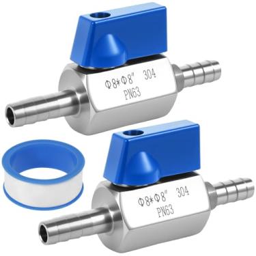 Imagem de KHZSPP Válvula esférica de 2 peças, válvula Pex de aço inoxidável 304 mini válvula de desligamento com fita crua para mangueira de água, gás, combustível, irrigação por gotejamento e aquários (8 mm)