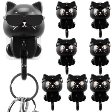Imagem de UKQRRTC 8 peças de gancho para chave de gato fofo porta-chaves de gato autoadesivo gancho decorativo organizador de chaves de gato casaco de gato gancho de parede delicado para bolsa de chaves
