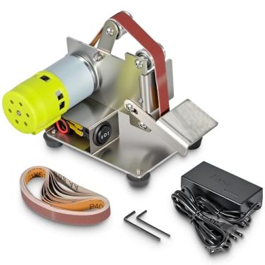 Imagem de Mefape Lixadeira De Cinta Elétrica Para Marcenaria, Mini Metal E Plástico Pequenos Projetos "Faça Você Mesmo", Regulagem 7 Velocidades, Afiador Facas Com Ângulo Ajustável 10 Cintas Proteção Contra P