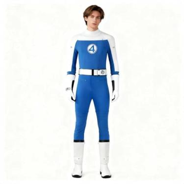 Imagem de JJDQB Fantástico macacão invisível para cosplay, fantasia masculina azul invisível, body adulto de Halloween com cinto, uniforme de equipe, Estilo 1, 130