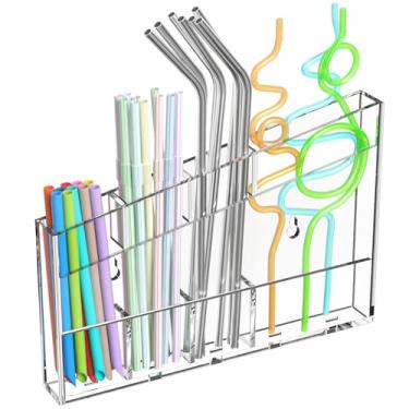 Imagem de Rulyyo Suporte de canudo de acrílico para armário - Dispensador organizador de canudo reutilizável transparente de 24 cm com fitas adesivas ultra aderentes, acessórios de cozinha inclinados montados