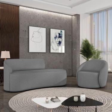 Imagem de Sofá 3 Lugares Orgânico 180cm Morgan e Poltrona Lua Linho Grafite D03 