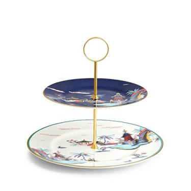 Imagem de Suporte para bolo Wonderlust Wedgwood com duas camadas azul Pagoda