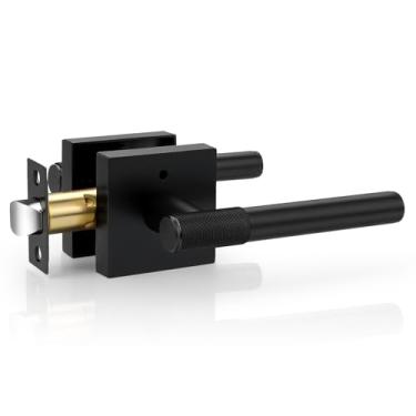 Imagem de Probrico Maçaneta interna preta fosca, fechadura sem chave de privacidade serrilhada, maçaneta quadrada reversível para banheiro e quarto, 1 pacote