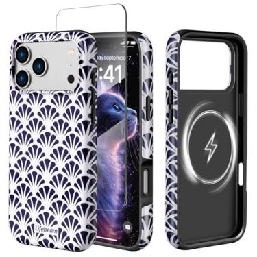 Imagem de LifeBeam Capa de telefone com padrão de ventilador para iPhone 17 Pro Max de 6,9 polegadas - Compatível com MagSafe [teste de queda de 3 metros] - Capa protetora de nível militar para mulheres