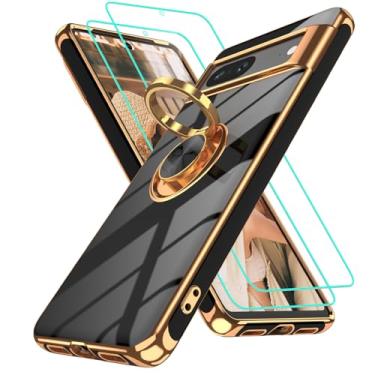 Imagem de Gritup Capa para Google Pixel 7 | 2 peças protetoras de tela | Suporte magnético de rotação de 360° | Revestimento dourado macio TPU protetor básico para celular Pixel 7 preto