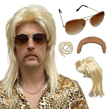 Imagem de Peruca Retrô Anos 80 Rock Com Bigode Óculos Cordão Fantasia - LIONSWIG