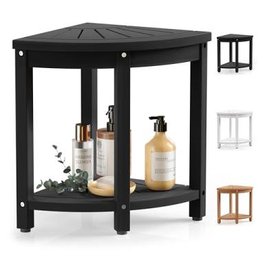 Imagem de BEKVEM Banco de chuveiro de canto para chuveiro interno à prova d'água, HIPS cadeira de banco de chuveiro de madeira poli, banco de chuveiro de banho para barbear pernas descanso para os pés com pés