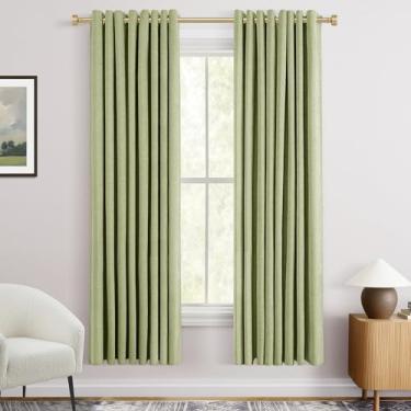 Imagem de Cortinas blecaute verde sálvia 183 cm de comprimento para quarto com ilhós cortina de veludo chenille bloqueio de luz isolamento térmico rústico texturizado casa de fazenda sala de estar cortinas
