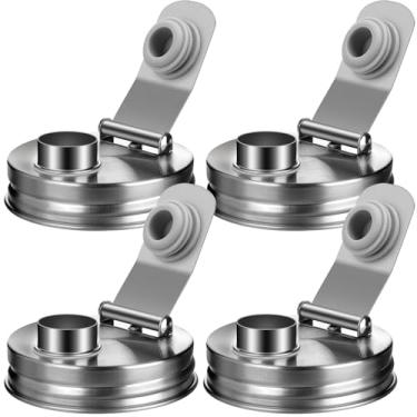 Imagem de Tampa de bico de aço inoxidável para jarras de vidro Mason, tampa de vedação antivazamento hermética para molho de salada e armazenamento de alimentos (4 peças)